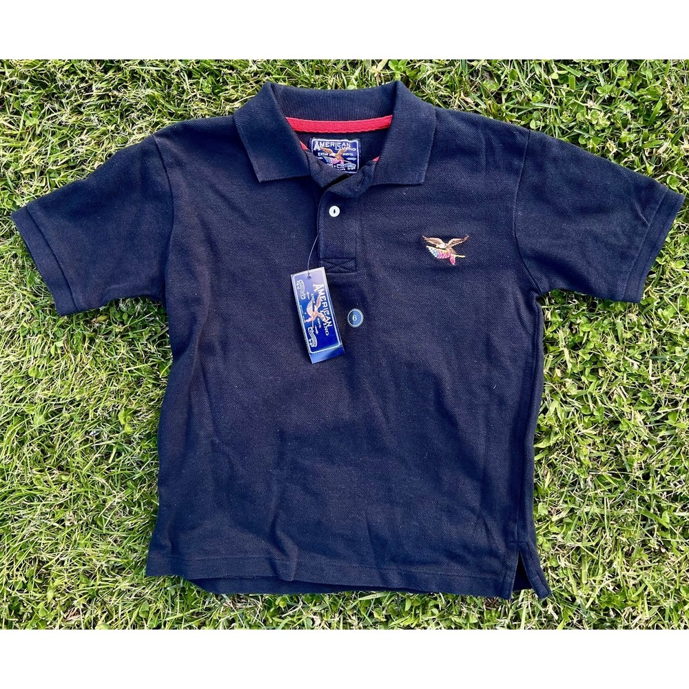 American Living Polo Shirt‎ Boys 6 Black Eagle USA Flag American Harbor Y2K